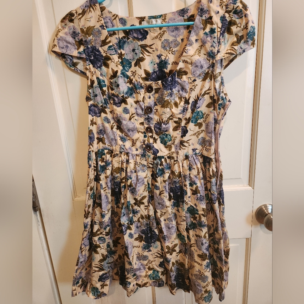 Modcloth Just Ginger Floral Retro Cap Sleeve Dress